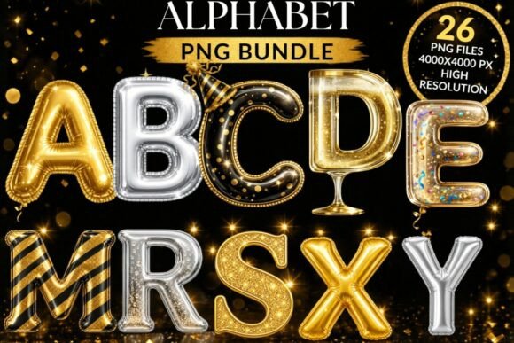 Download New Year Alphabet PNG Bundle - New year Collection